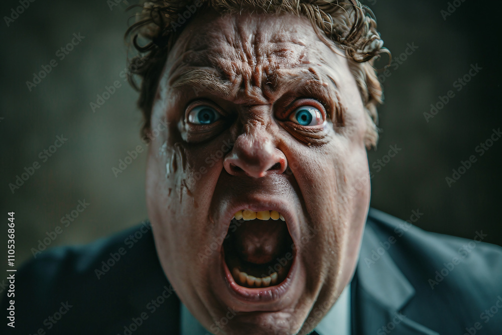 Poster designed with generative ai technology picture of handsome angry gentleman