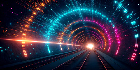 Obraz premium A tunnel that has a tunnel that has a blue light on it