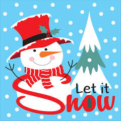 Christmas card, gift bag or box design with snowman 
