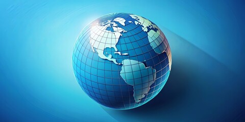 Stylized Blue Globe with Grid Lines Showing the Americas
