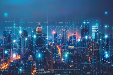 Digital Network Over Cityscape at Night