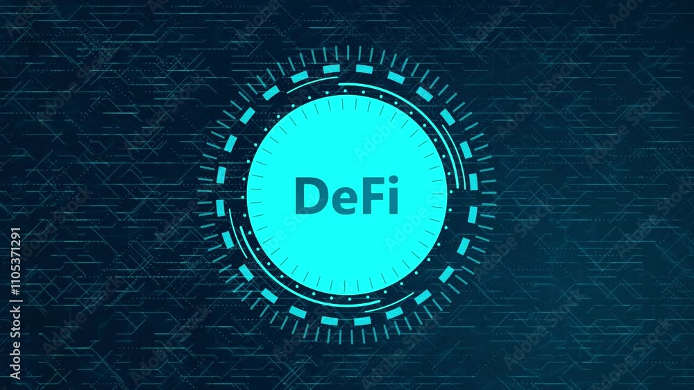 Poster futuristic defi concept with rotating hud elements and circuitry design