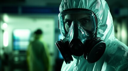 Worker in Protective Gear:Adhering to NF X 46 020-Asbestos Inspection.Concept of Safety,health,hazard identification,industrial hygiene,Environmental health and safety, asbestos abatement.