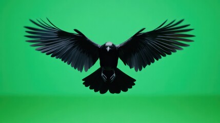 Obraz premium A bird spreading its wings mid-flight, framed by a bold green screen for dynamic storytelling