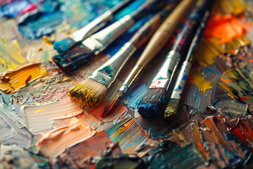 Fototapeta premium Generative AI image of talented artist passionately painting with vibrant colors on a large canvas in an art studio