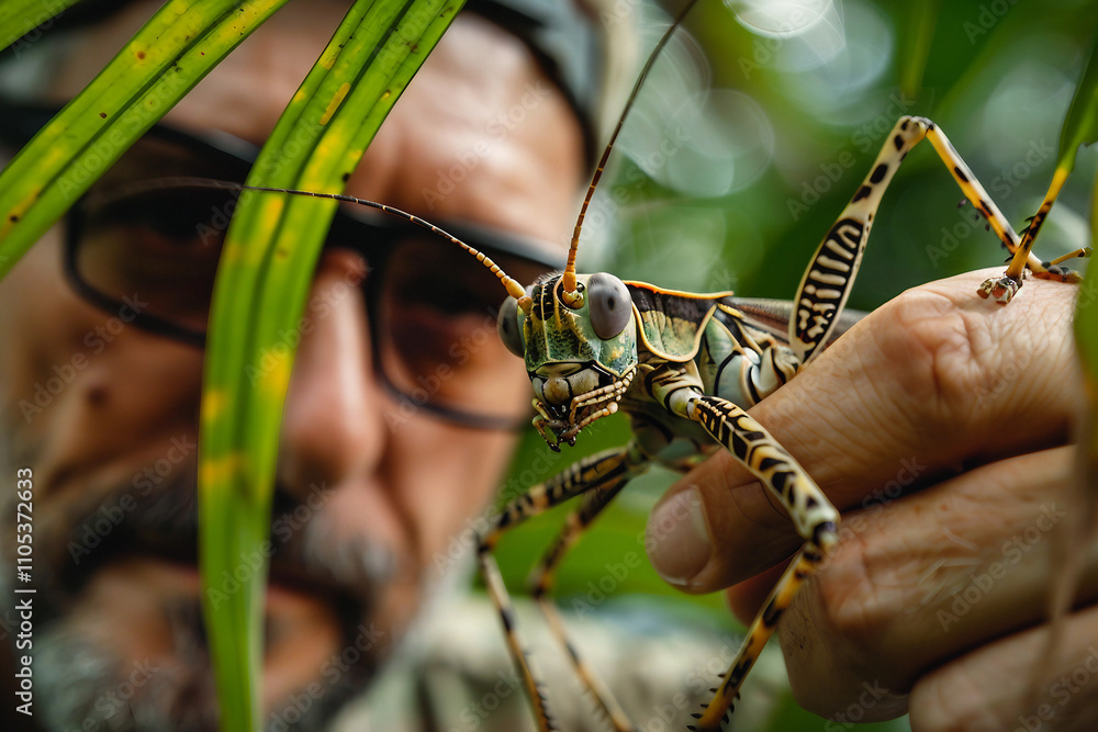 Poster ai generated image of zoologist tourist learn environment observation