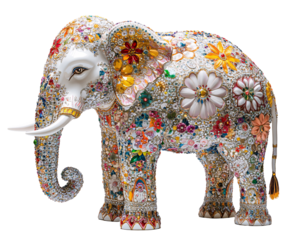 a statue of an elephant with flowers