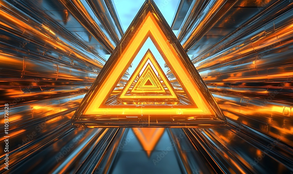 Aufkleber an abstract futuristic triangle corridor generated using a computer, generative ai
