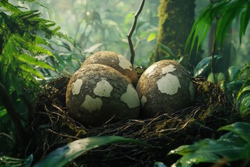 Dinosaur Eggs in a Natural Jungle Habitat - Prehistoric Nest for Tyrannosaurus and Diplodocus