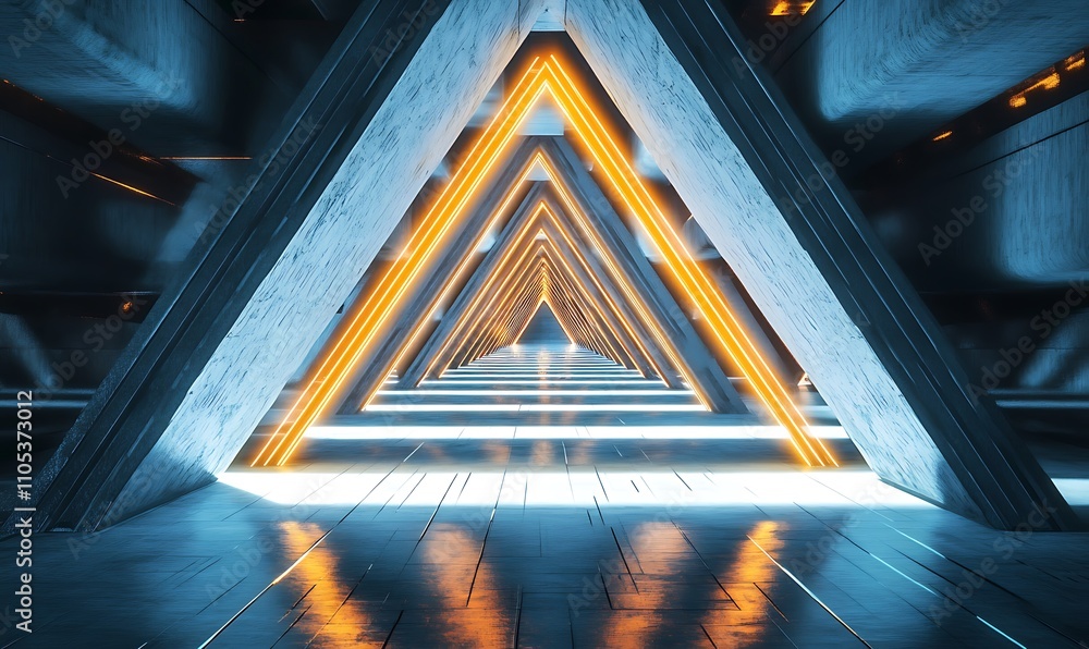 Poster an abstract futuristic triangle corridor generated using a computer, generative ai