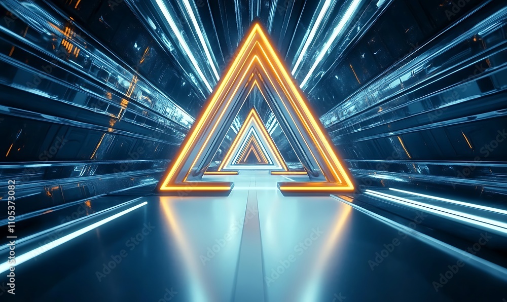 Poster an abstract futuristic triangle corridor generated using a computer, generative ai