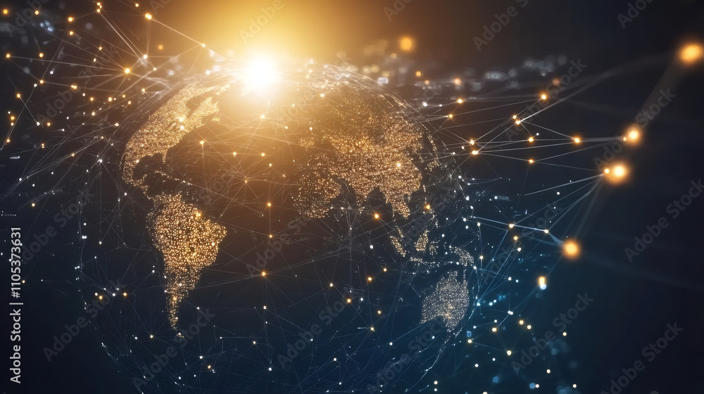 Leinwandbilder communication and data exchange across the globe: the global network and internet connection in orbi