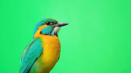 Fototapeta premium A colorful bird perched gracefully, with a green screen background ready for vibrant visuals