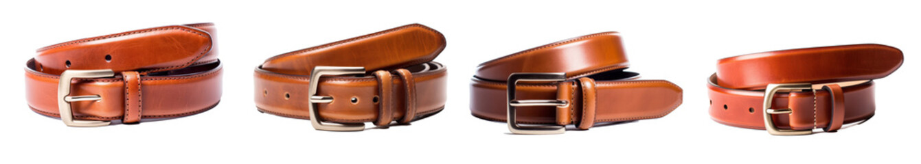 Set of leather belts isolated on white background