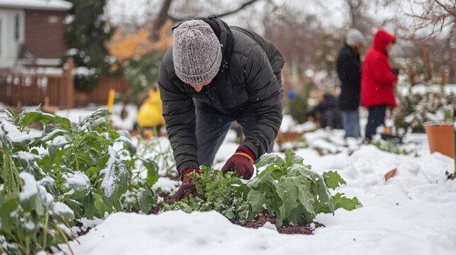 A winter community garden event where local residents come together to plant winter-hardy plants and share gardening tips, promoting green spaces and outdoor engagement in the winter months.