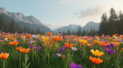 Obraz premium Vibrant wildflower blooming mountain valley nature scene spring environment close-up view ecosystem and environmental consideration
