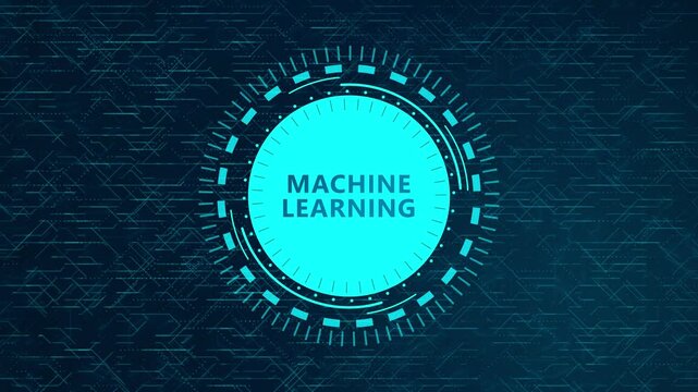 Futuristic Machine Learning Concept Over Rotating HUD Elements and Animated Circuit Background