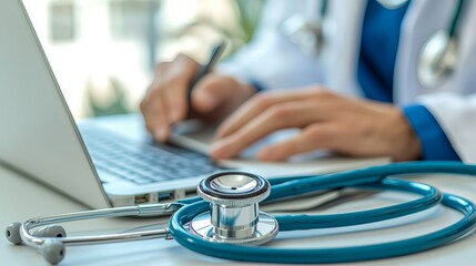 Doctors in Medical Office Writing on Laptop, Healthcare Professionals Using Technology for Patient Care 