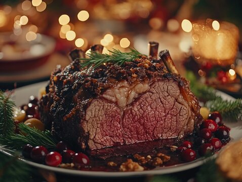 Cooked Rack of Lamb on Holiday Platter