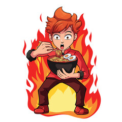 Spicy Noodle Cartoon Character Vector Design – A fun and fiery mascot perfect for food and beverage branding, culinary promotions, restaurant advertising, or menu designs.