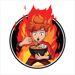 Spicy Noodle Cartoon Character Vector Design – A fun and fiery mascot perfect for food and beverage branding, culinary promotions, restaurant advertising, or menu designs.