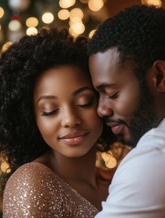 Obraz premium Intimate Couple Embracing at Christmas