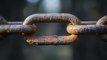 Fototapeta premium Ai generate visuals of a rusty chain link in a nature setting close-up viewpoint exploring connection and time