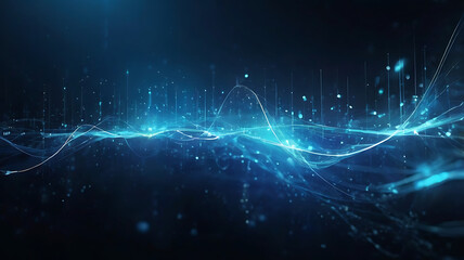 Fototapeta premium Abstract blue background, technology background, neon light artwork, glowing lines design.