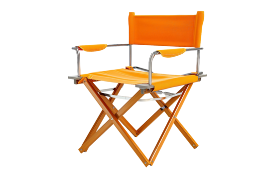 Modern folding chair with padded seat for extra comfort isolated on transparent background