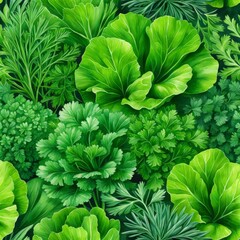 Herbs and vegetables managed into pattern.