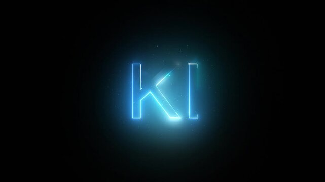 Moderne Animation des "K&uuml;nstliche Intelligenz" (KI) Schriftzugs mit fl&uuml;ssigen &Uuml;berblendungen. Optimal f&uuml;r Film-Titel und Videoeffekte.