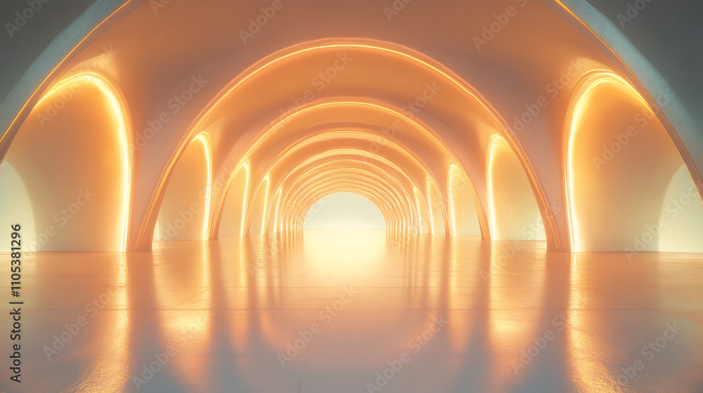 Aufkleber mysterious wonder: a futuristic tunnel with luminous arches and a brilliant light at the end