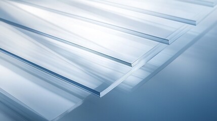 Obraz premium Transparent glass sheets arranged in a stack with soft light reflections