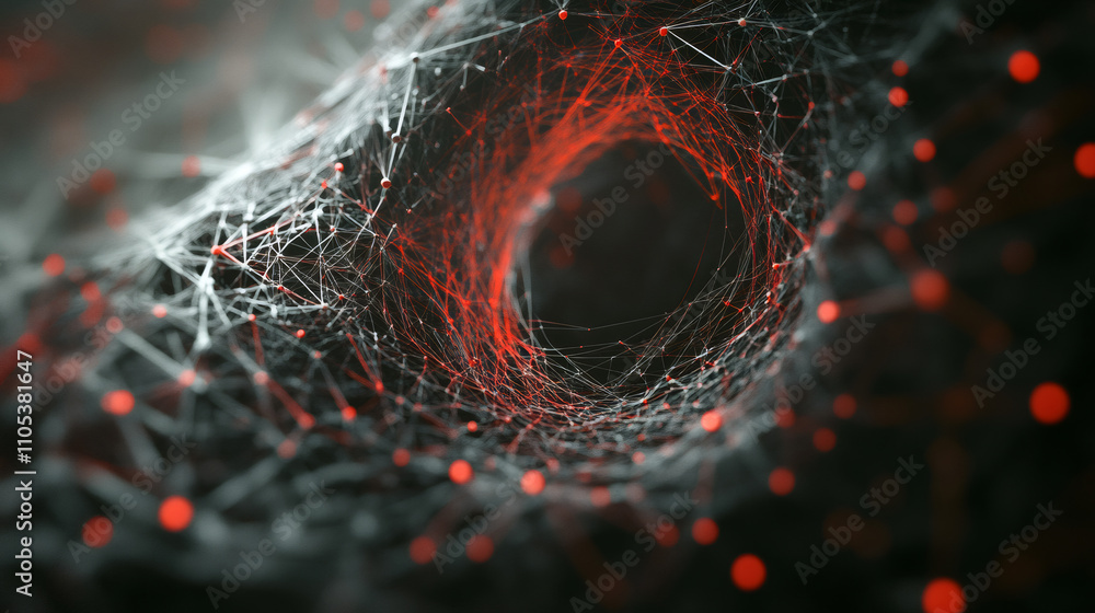 Aufkleber Red glowing tunnel of plexus structure symbolizing data transfer and network growth