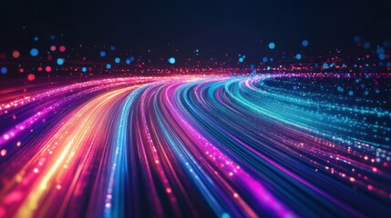 Obraz premium Colorful light trails in a dark space, abstract background, vibrant neon colors moving in dynamic patterns, representing creativity, innovation, and technology.