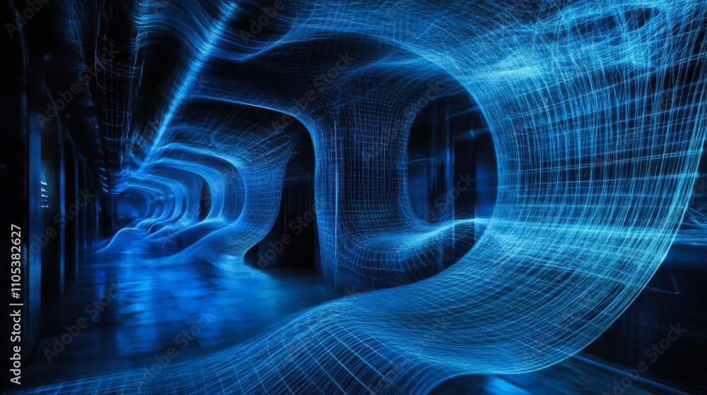 Aufkleber A futuristic tunnel illuminated by vibrant blue light, creating a dynamic and immersive digital atmosphere