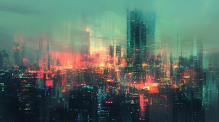 Fototapeta premium Futuristic Cityscape with Glowing Lights