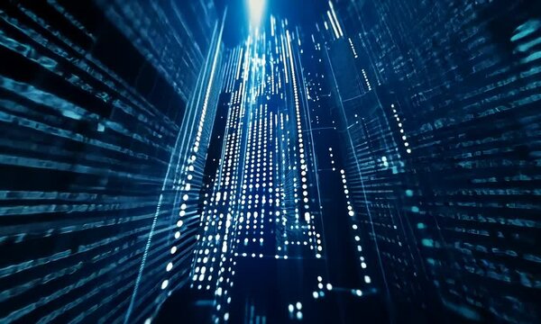 Abstract representation of digital data flowing in a futuristic environment.