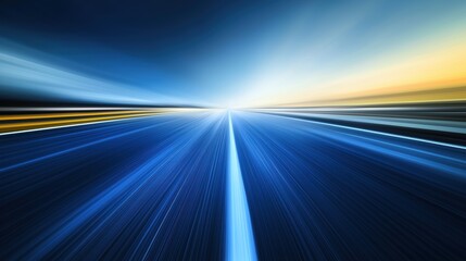 Abstract tech illustration of speed motion on road. Fast moving vehicles on highway. Dynamic tech concept. Future transportation. Vivid colors. Forward direction. Fast moving objects. Road markings.