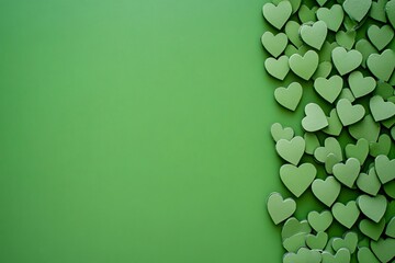 Small green hearts forming a vertical line on a green backdrop, offering space for text or design elements
