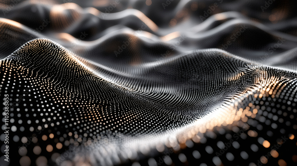 Poster dynamic and mesmerizing visual effect created by abstract particles waving on a black background