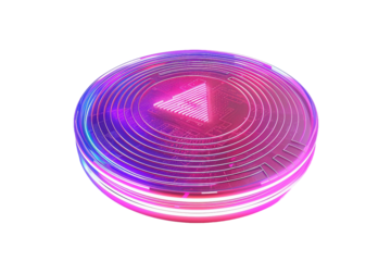Glowing Futuristic Neon Coin for Digital Currency Designs Isolated on Transparent Background