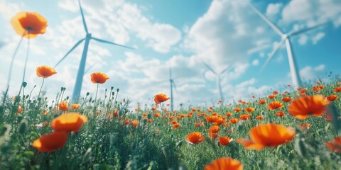 Serene Field of Orange Flowers under Clear Sky