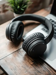 High Quality Black Wireless Headphones on Table