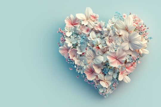 Valentine concept with heart shape flower, pink, white on blue