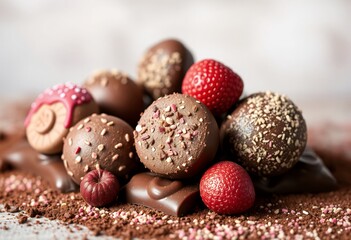 Delicious Chocolate Truffles with Strawberries and Sprinkles