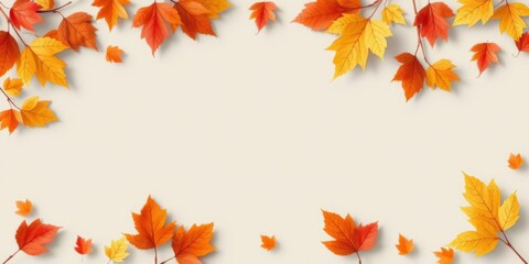Autumn leaves arranged in a frame with a central blank space, perfect for adding text or graphics, copy space, autumn