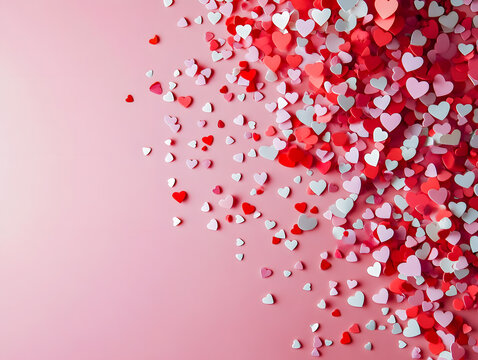 Scattered Red and Pink Hearts on a Soft Background