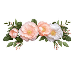 Fototapeta premium Floral arrangement with soft pink and white flowers on transparent background
