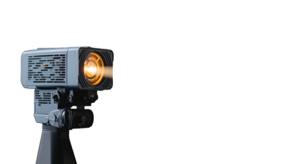 Professional studio spotlight with glowing lens on transparent background